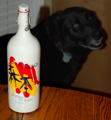 Miles looking longingly at a beautiful bottle of Rogue Imperial Pilsner